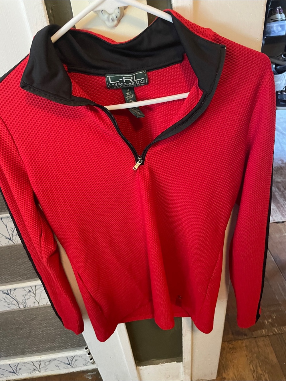 Lauren Ralph Lauren Red Long-Sleeve Half-Zip Pullover with Black Trim